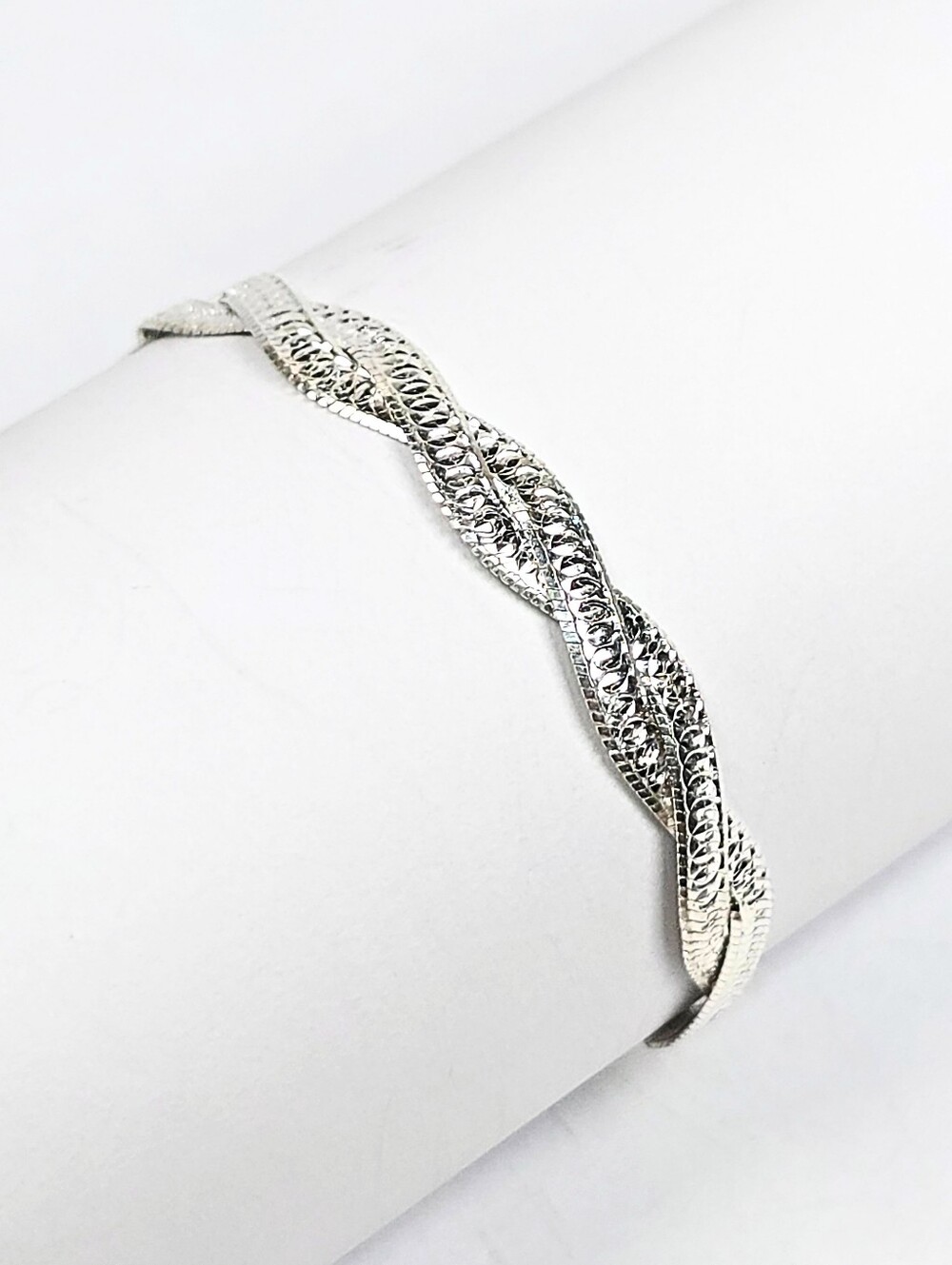Braided Wheat Bracelet 925 Sterling Silver Diamond-Cut 7mm Lobster Clasp 19cm